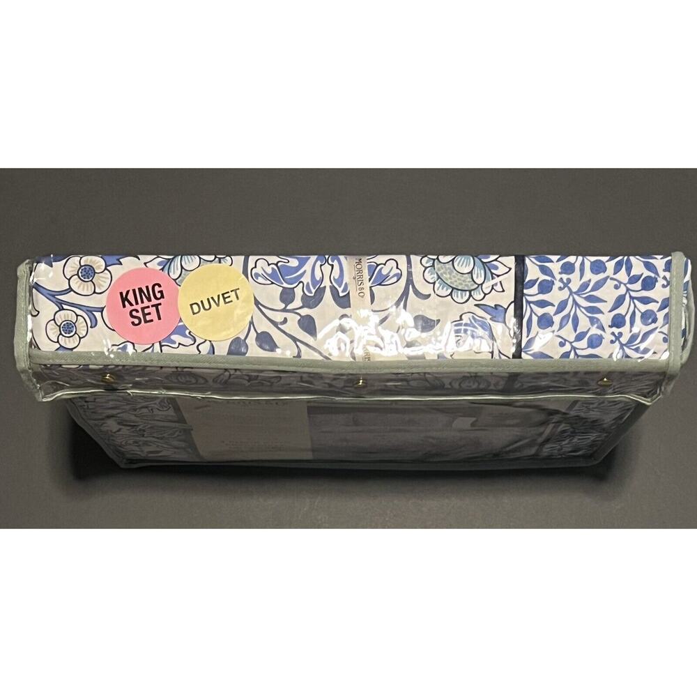 William MORRIS & CO. KING Duvet Cover Set Blue White Reversible COTTON - Picture 14 of 16
